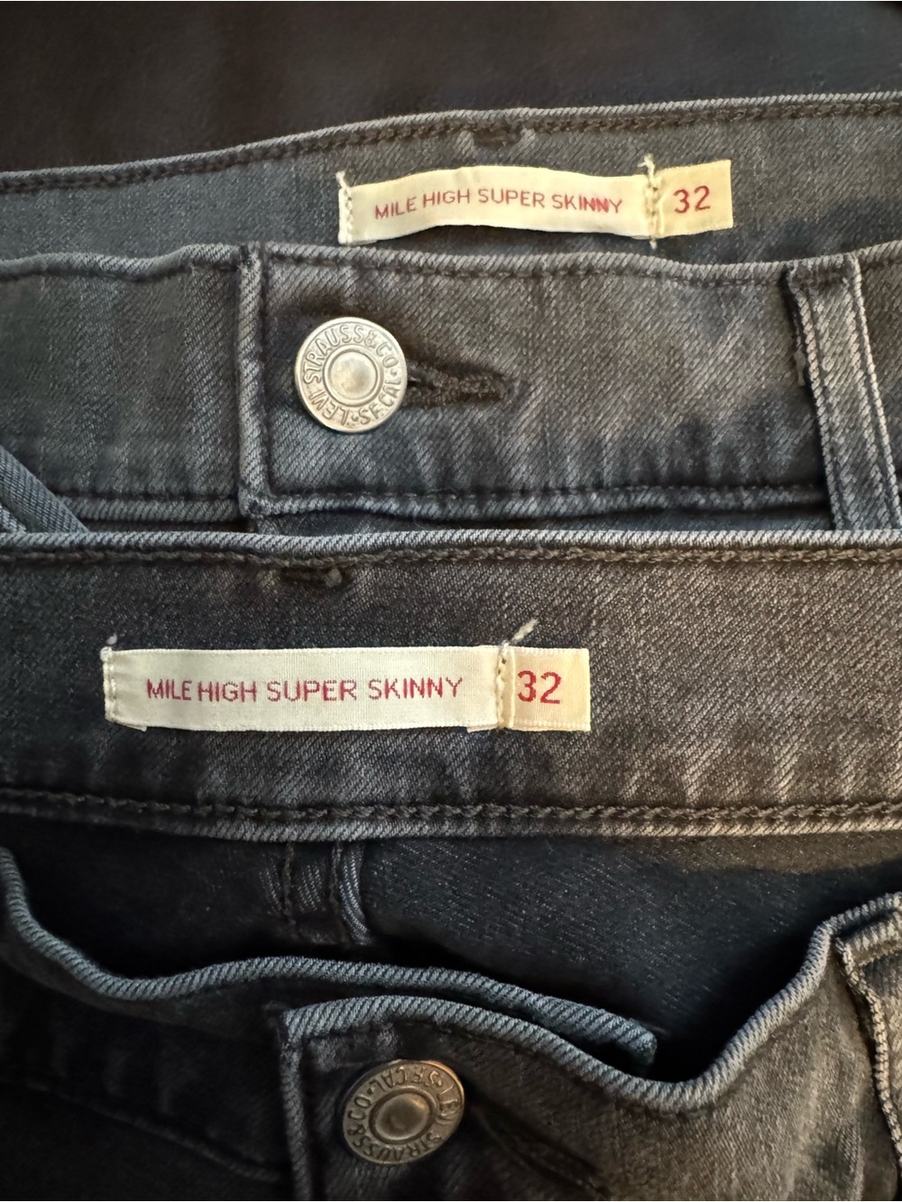 Pair of Levi’s Mile High super skinny Preminum SF Jeans — gray - Size 32 x 30